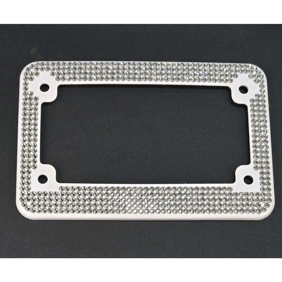Motorcycle Bling License Plate Frame‎ Stainless Steel Rhinestone White Bedazzled - Picture 4 of 6